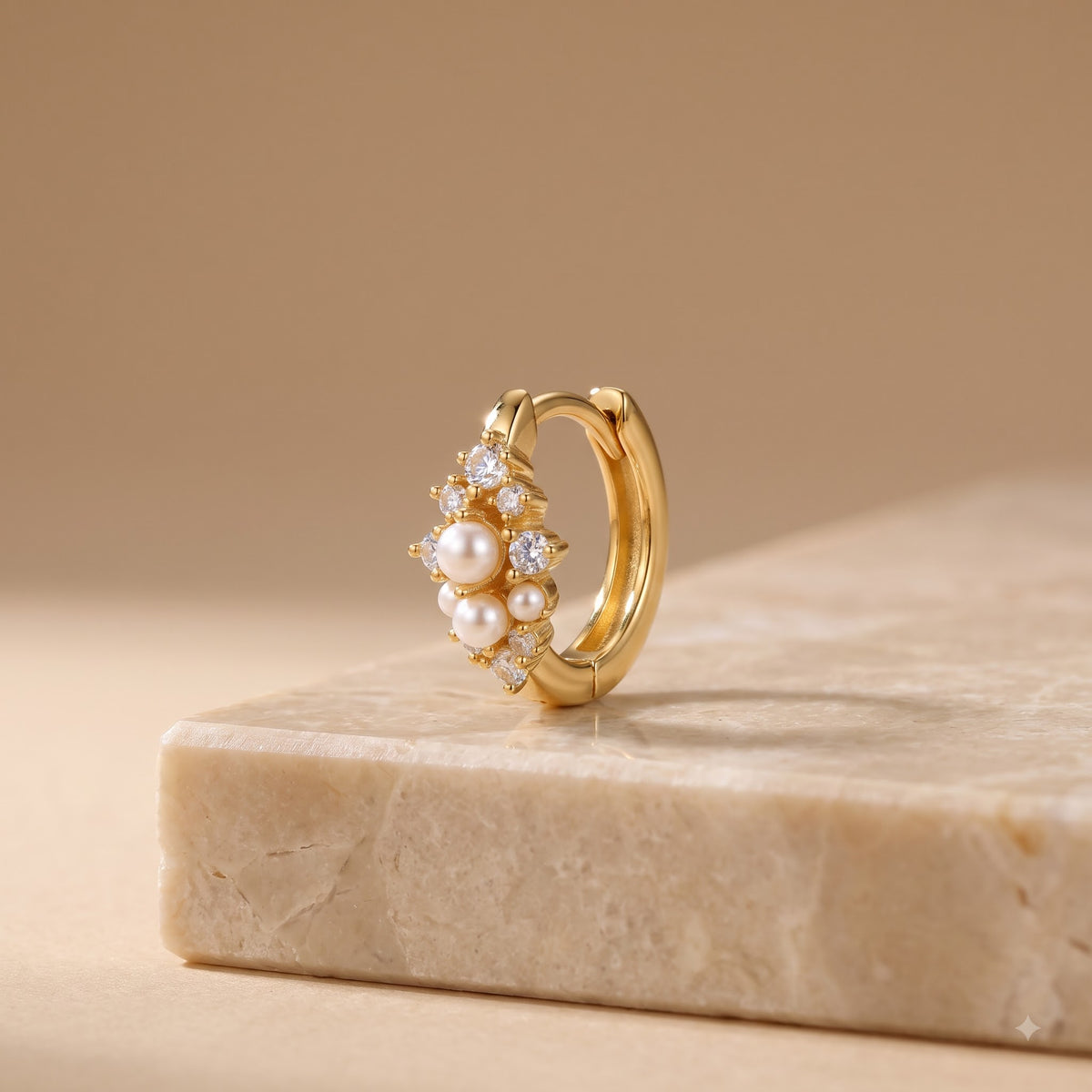 0.16 Ct Lab Grown Diamond Pearl Huggie Hoop Earrings | 14K Gold | Dainty Pearl Earrings