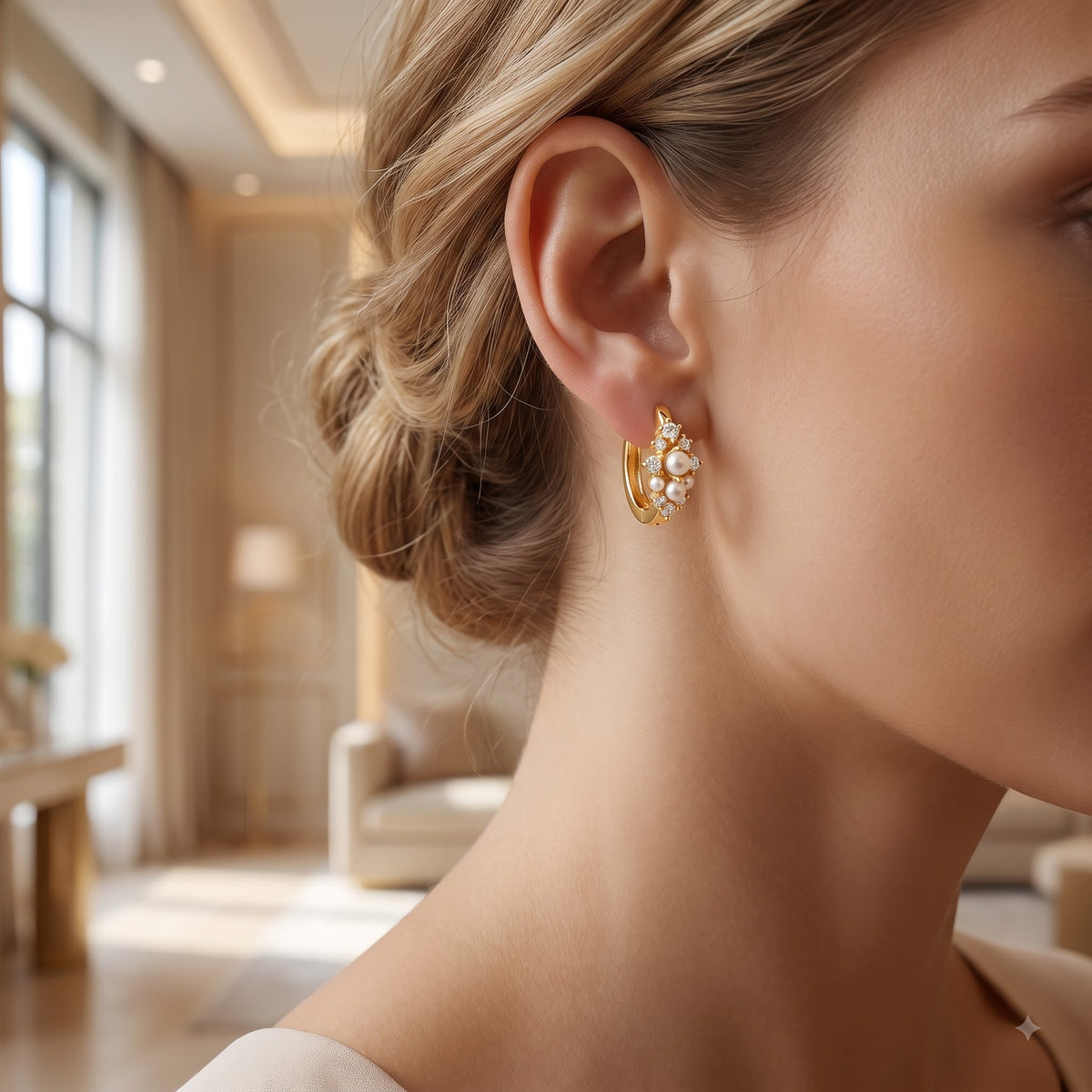 0.16 Ct Lab Grown Diamond Pearl Huggie Hoop Earrings | 14K Gold | Dainty Pearl Earrings