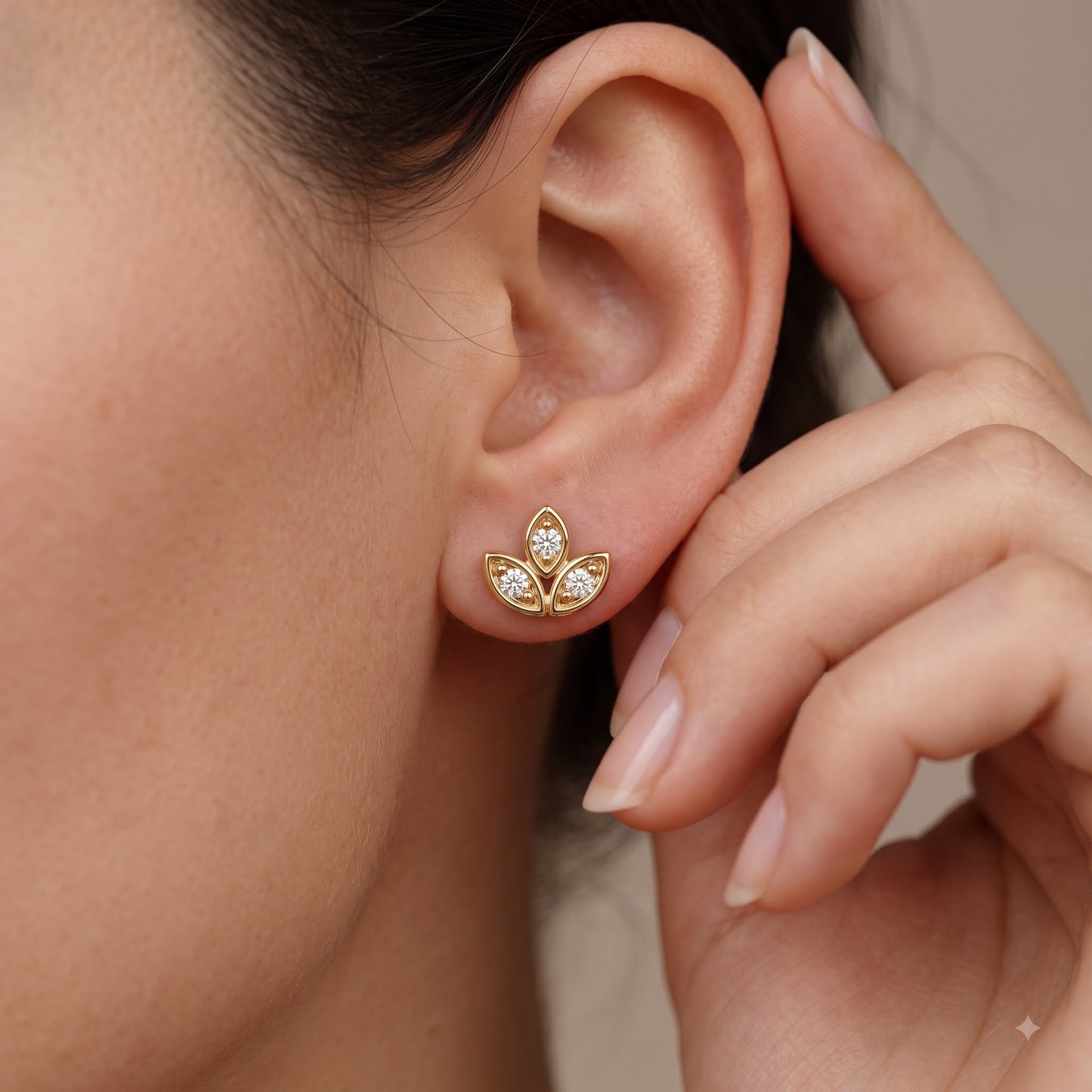0.030ct Lotus Lab Grown Diamond Stud Earrings, 14K Gold