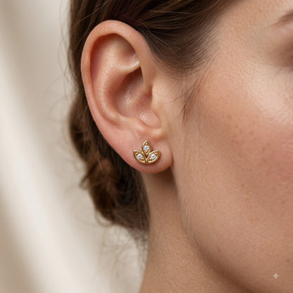 0.030ct Lotus Lab Grown Diamond Stud Earrings, 14K Gold