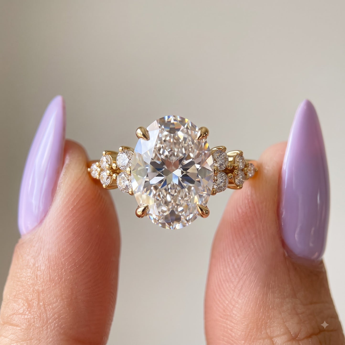 2.220 CT Oval Cut Lab Grown Diamond Cluster Engagement Ring