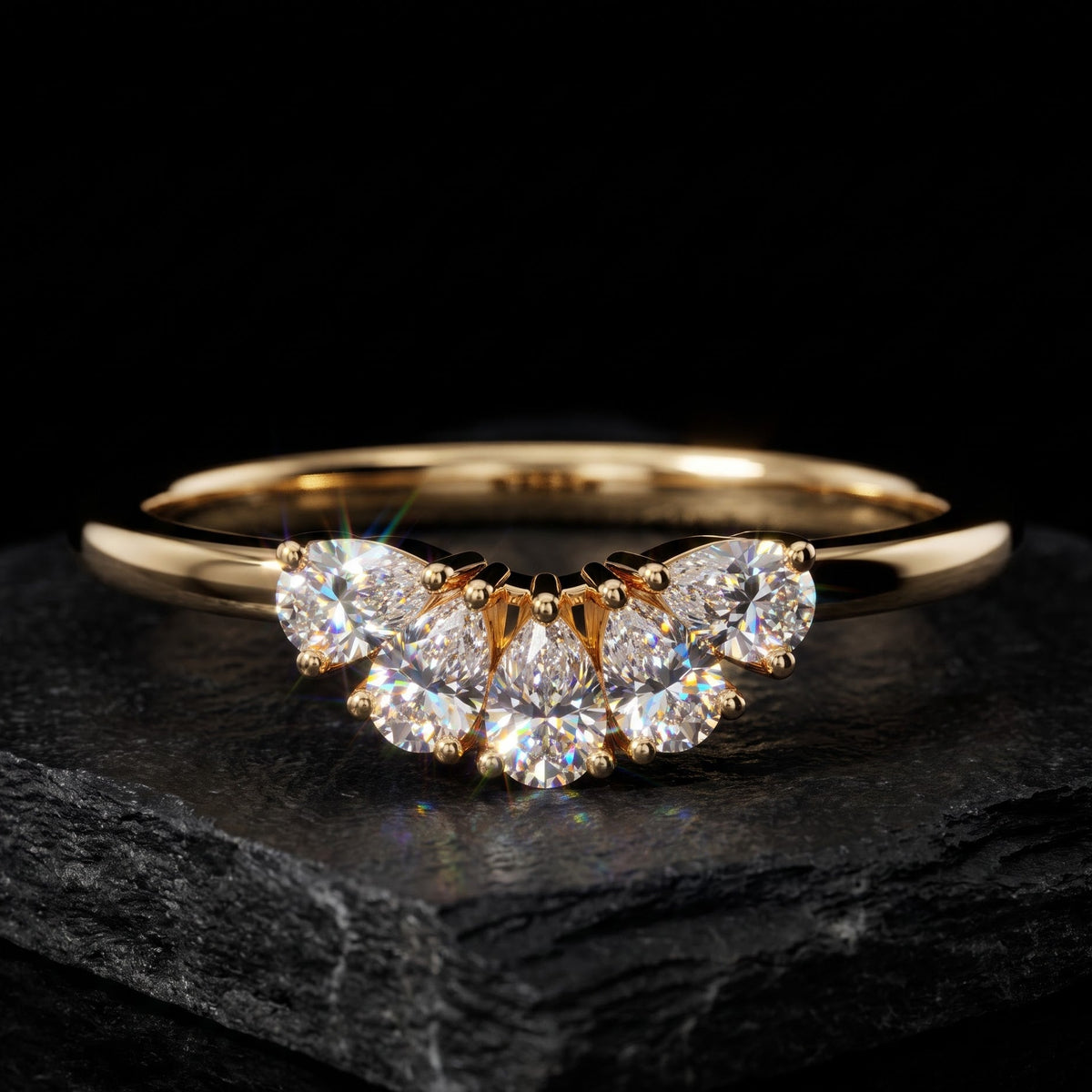 pear cut diamond curved wedding band