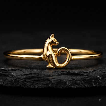 14K Gold Cat Ring, Cat Lover Gift, Cute Animal Ring