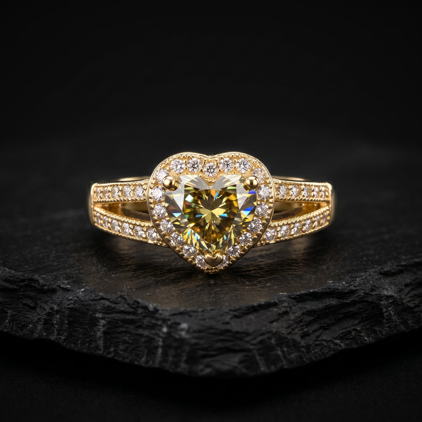 1.100ct Heart Champagne Lab Grown Diamond Halo Engagement Ring