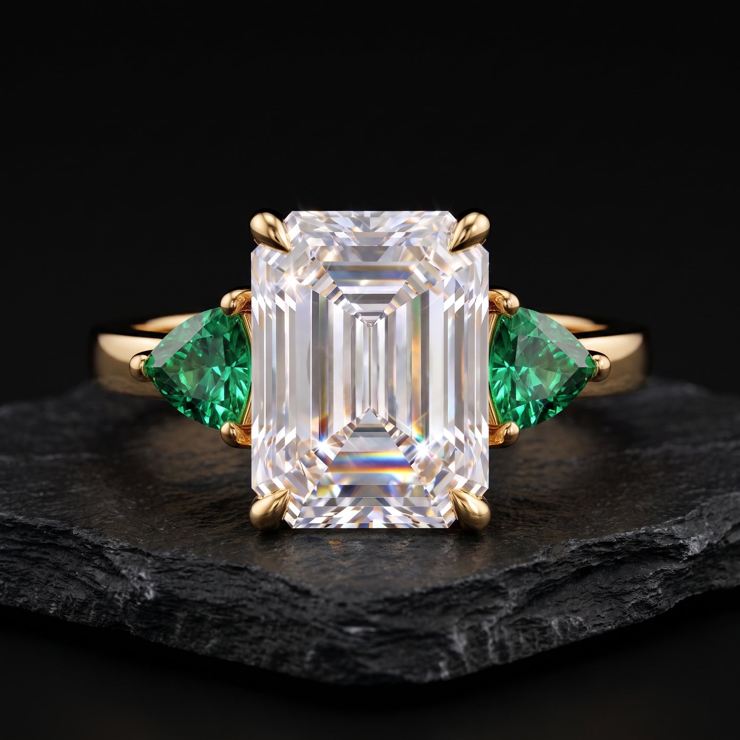 3.00ct Three Stone Emerald Cut Lab-Grown Engagement Ring