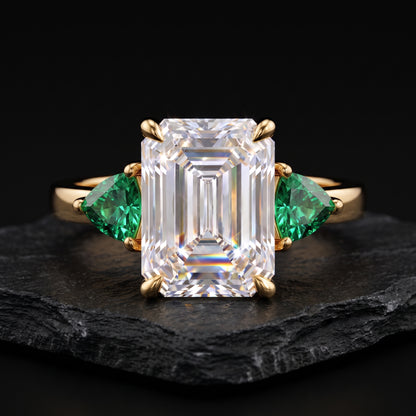 3.00ct Three Stone Emerald Cut Lab-Grown Engagement Ring