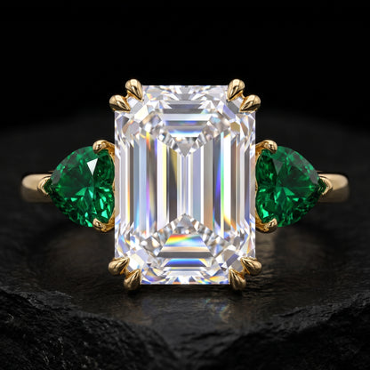 3.20ct Emerald Cut Lab Grown Diamond Three Stone Engagement Ring