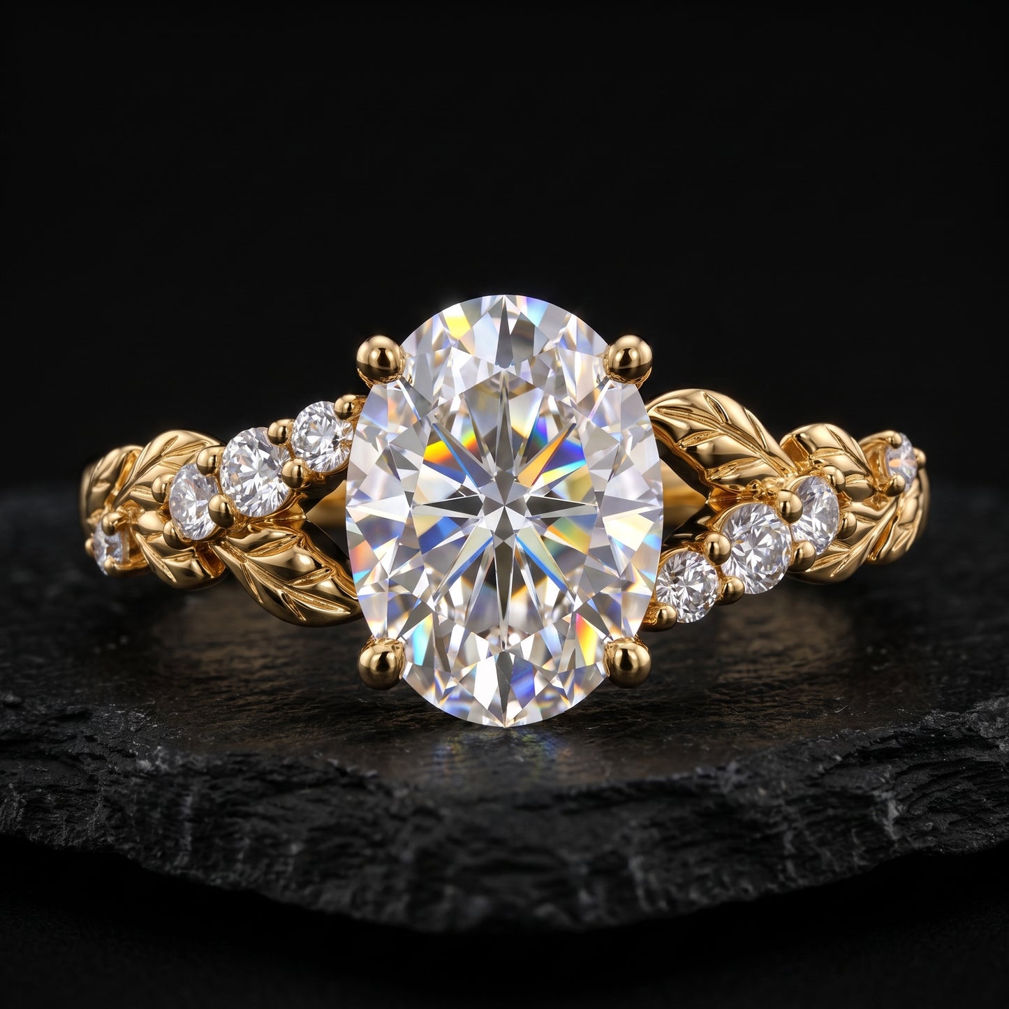 1.610ct Oval Cut Lab Grown Diamond Nature Inspired Leaf Engagement Ring