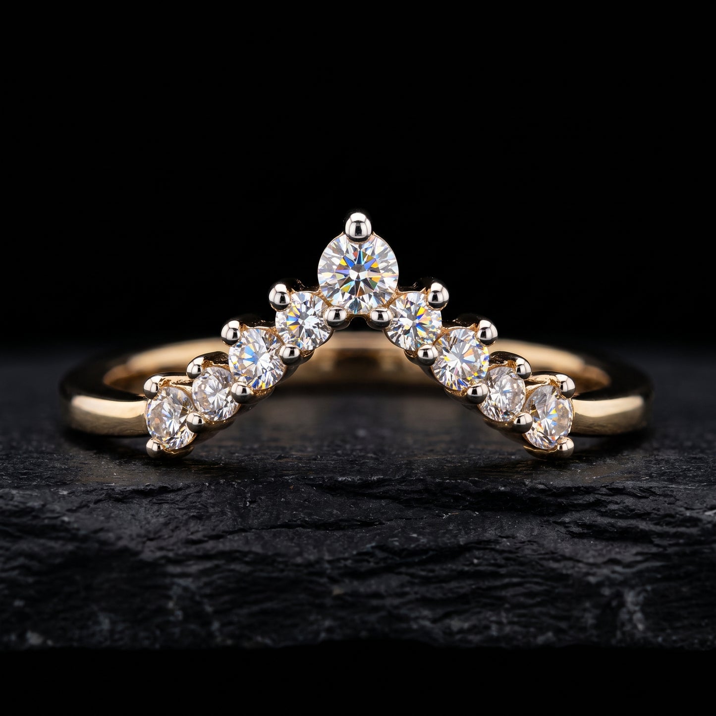 0.200 ct V Shape Curved Lab Grown Diamond Wedding Band Ring, 14K Gold