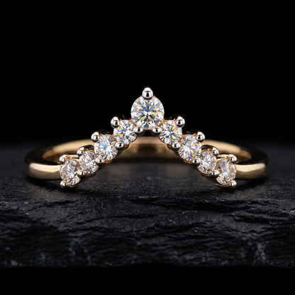 0.200 ct V Shape Curved Lab Grown Diamond Wedding Band Ring, 14K Gold