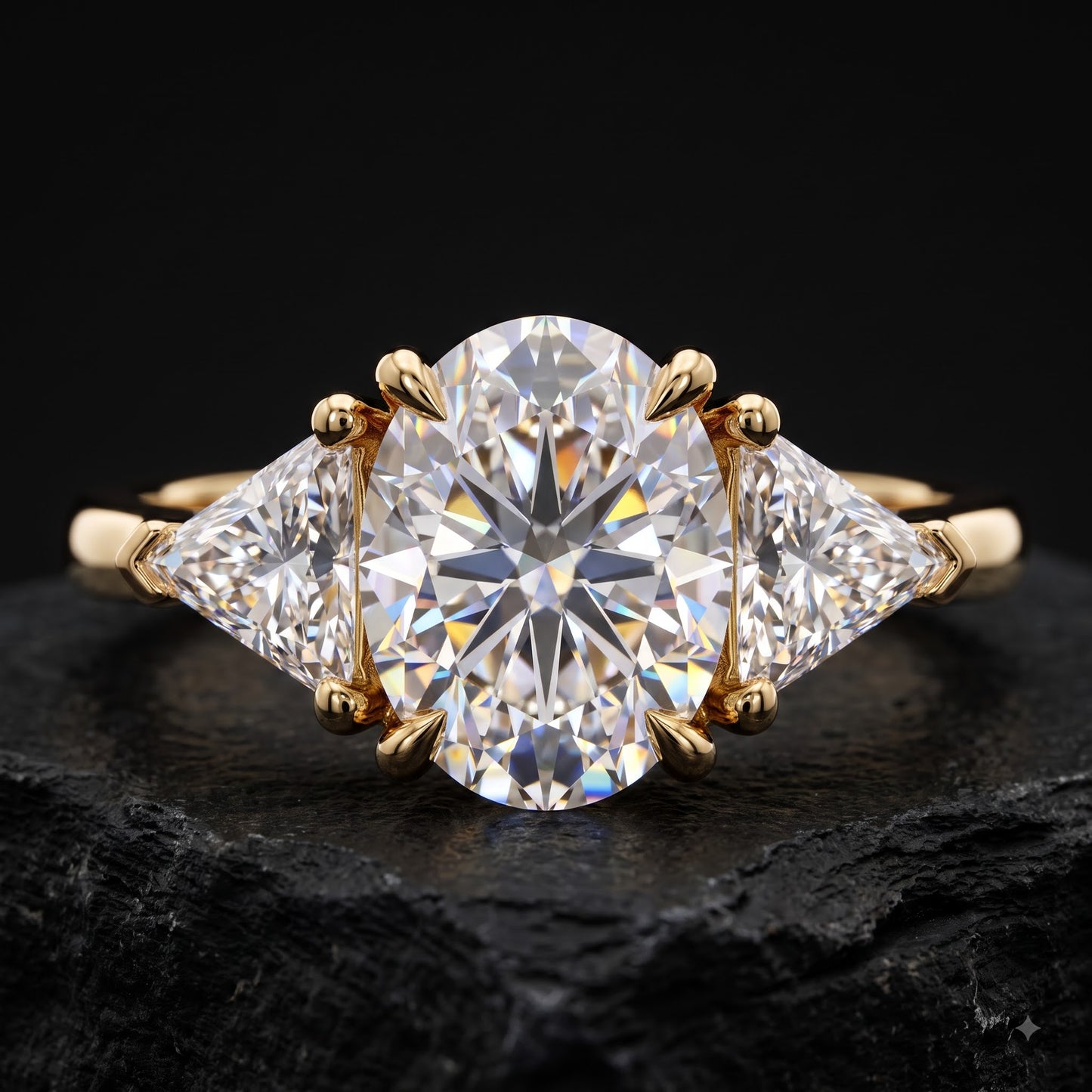 3.00ct Oval Cut Lab Grown Diamond Engagement Ring, 14K Gold Three Stone Ring