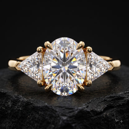 3.00ct Oval Cut Lab Grown Diamond Engagement Ring, 14K Gold Three Stone Ring