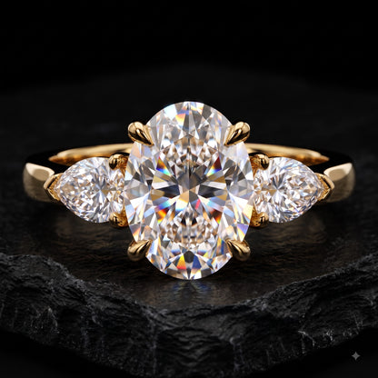 2.60 CT Oval Lab Grown Diamond Three Stone Engagement Ring