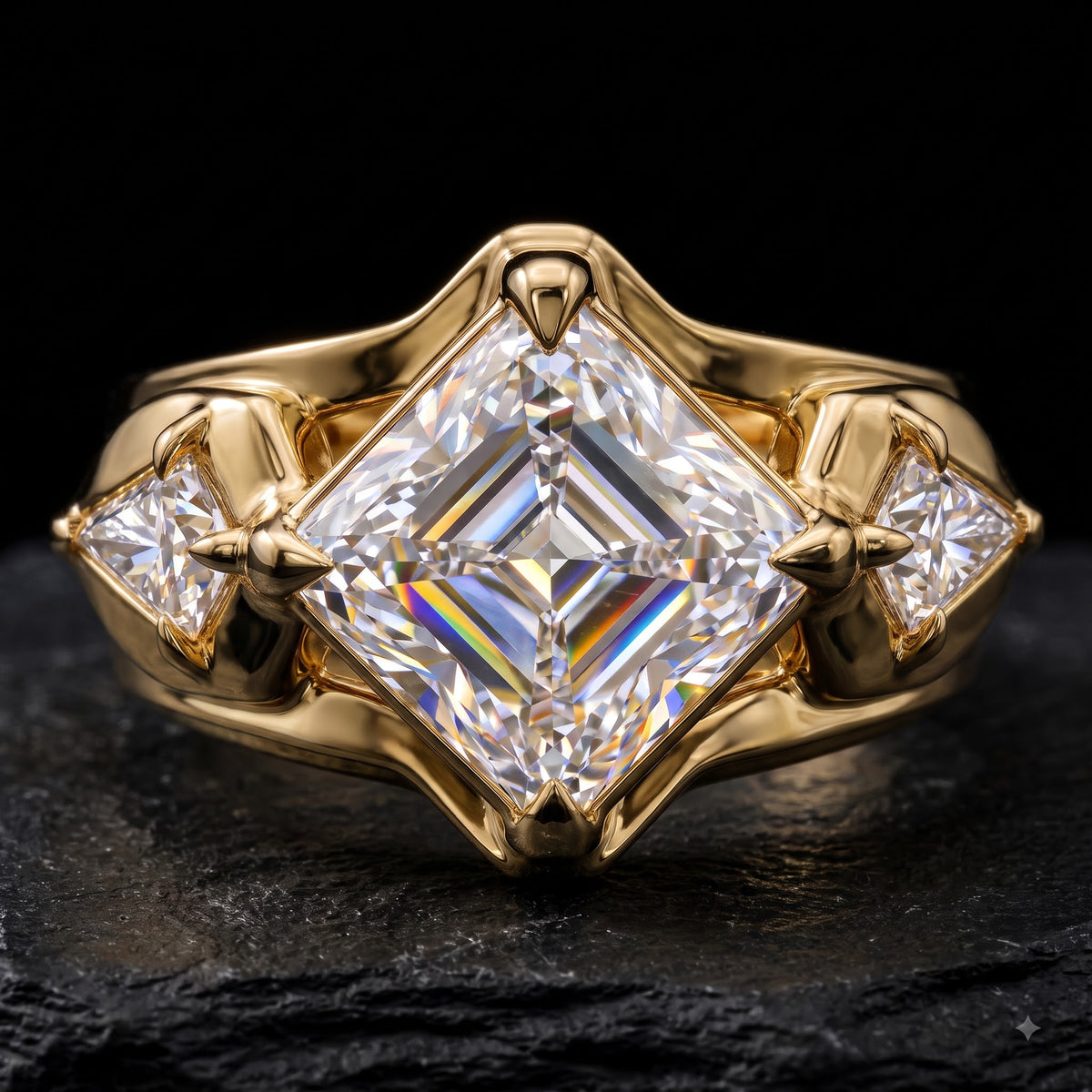 1.00CT Asscher Cut Lab Grown Diamond Three Stone Engagement Ring