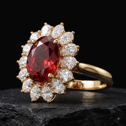 4.400CT Red Oval Cut Diamond Floral Halo Engagement Ring