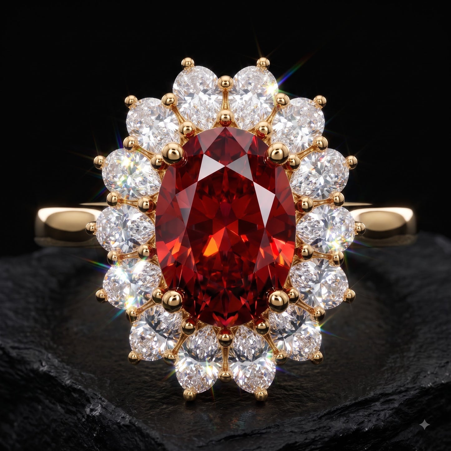 4.400CT Red Oval Cut Diamond Floral Halo Engagement Ring