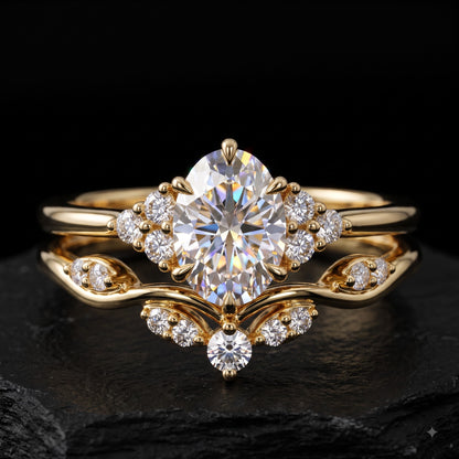 0.66CT Oval Cut Lab Grown Diamond Engagement Ring Set