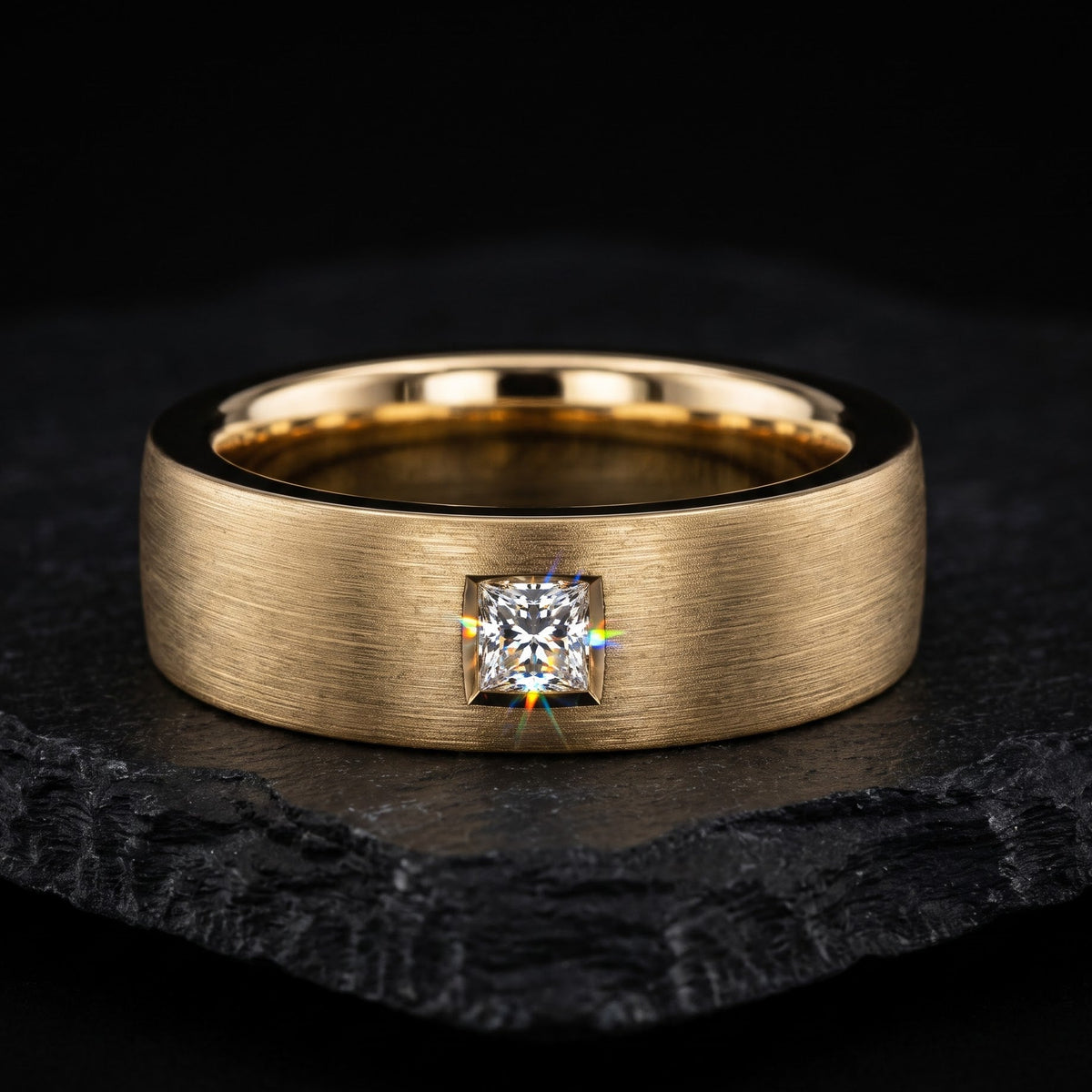 wide princess cut diamond wedding band