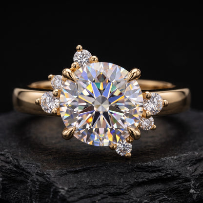 1.00ct Round Cut Lab Grown Diamond  Floral Cluster Engagement Ring
