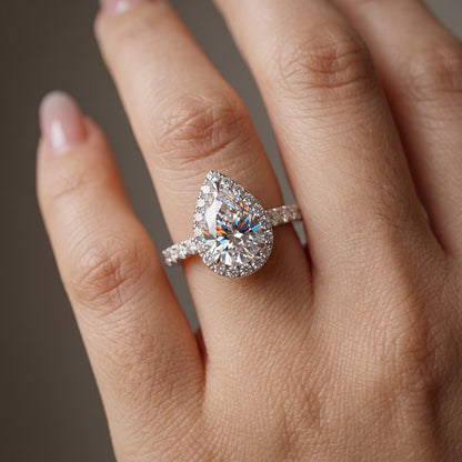 1.00ct Pear Cut Halo Pave Lab-Grown Engagement Ring