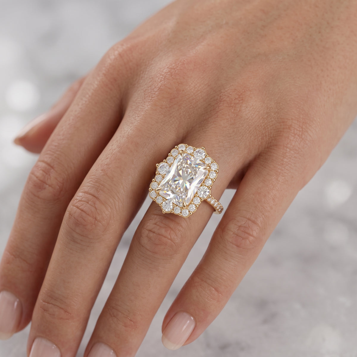 Vintage Halo 3CT Radiant cut engagement ring