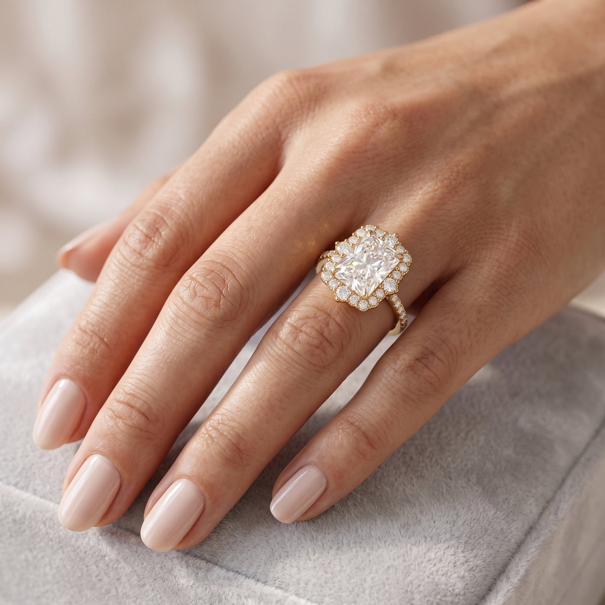 Vintage Halo 3CT Radiant cut engagement ring