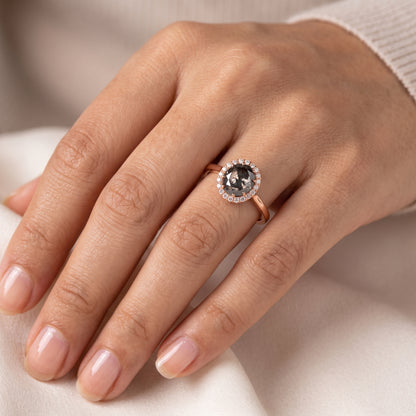 1.00ct Salt And Pepper Round Rose Cut Diamond Ring
