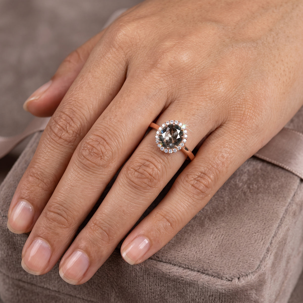1.00ct Salt And Pepper Round Rose Cut Diamond Ring