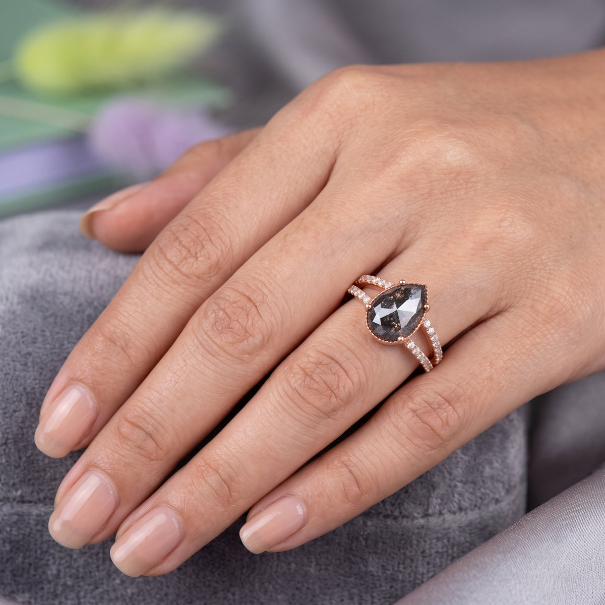 1.70ct Pear cut salt and pepper Diamond Ring