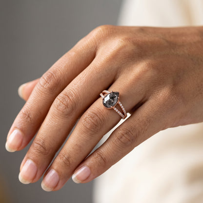 1.70ct Pear cut salt and pepper Diamond Ring