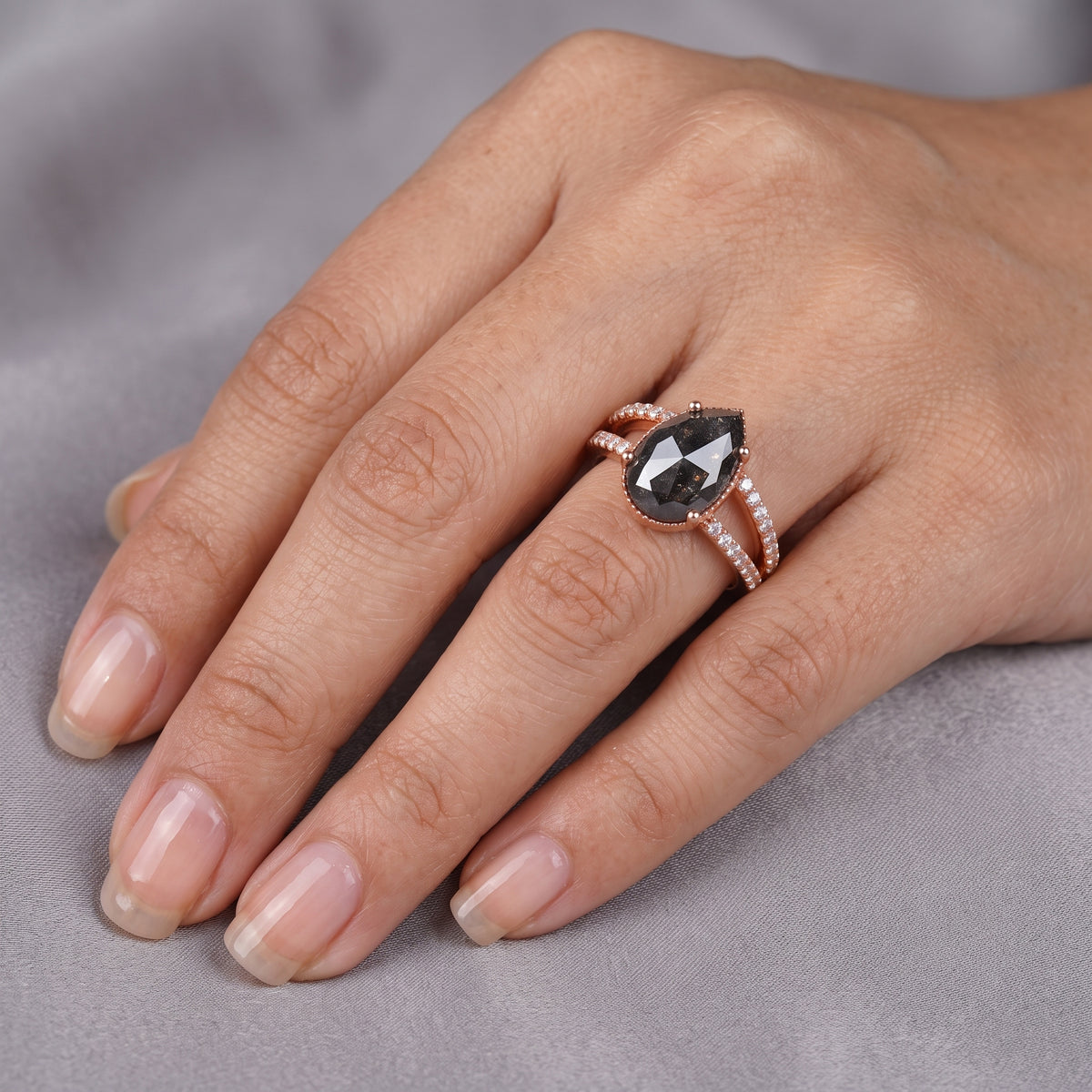 1.70ct Pear cut salt and pepper Diamond Ring