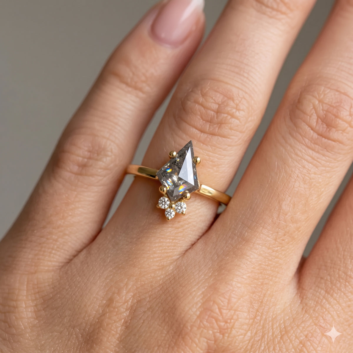 0.70ct Kite cut salt and pepper Engagement Diamond Ring