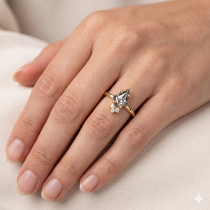 0.70ct Kite cut salt and pepper Engagement Diamond Ring