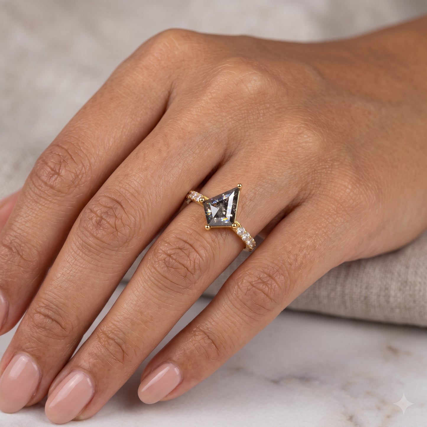 1.29ct Kite cut salt and pepper Engagement Diamond Ring
