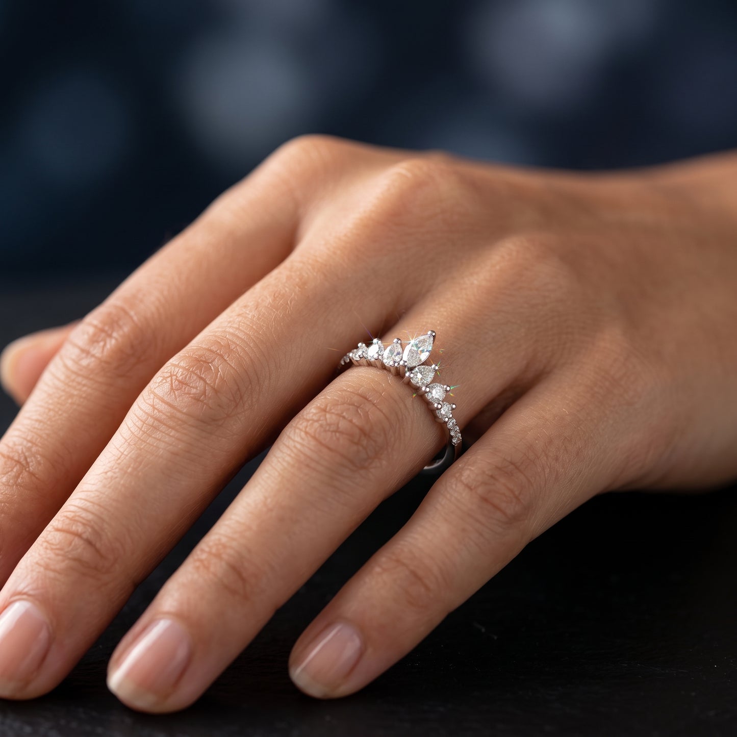 0.20 ct Marquise Lab Grown Diamond Curved Wedding Band