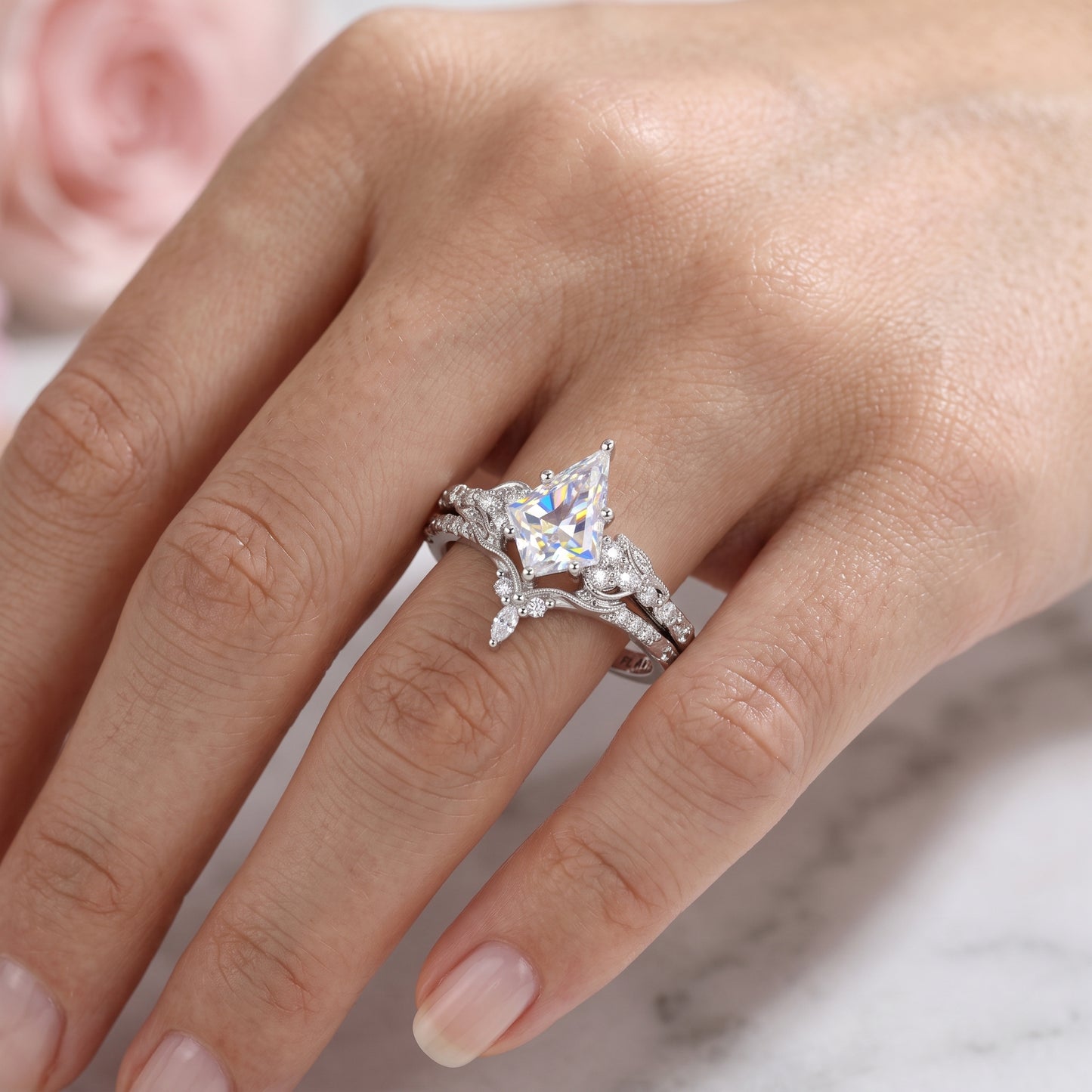 1.69 Ct Kite Cut Lab Grown Diamond Engagement Ring Set