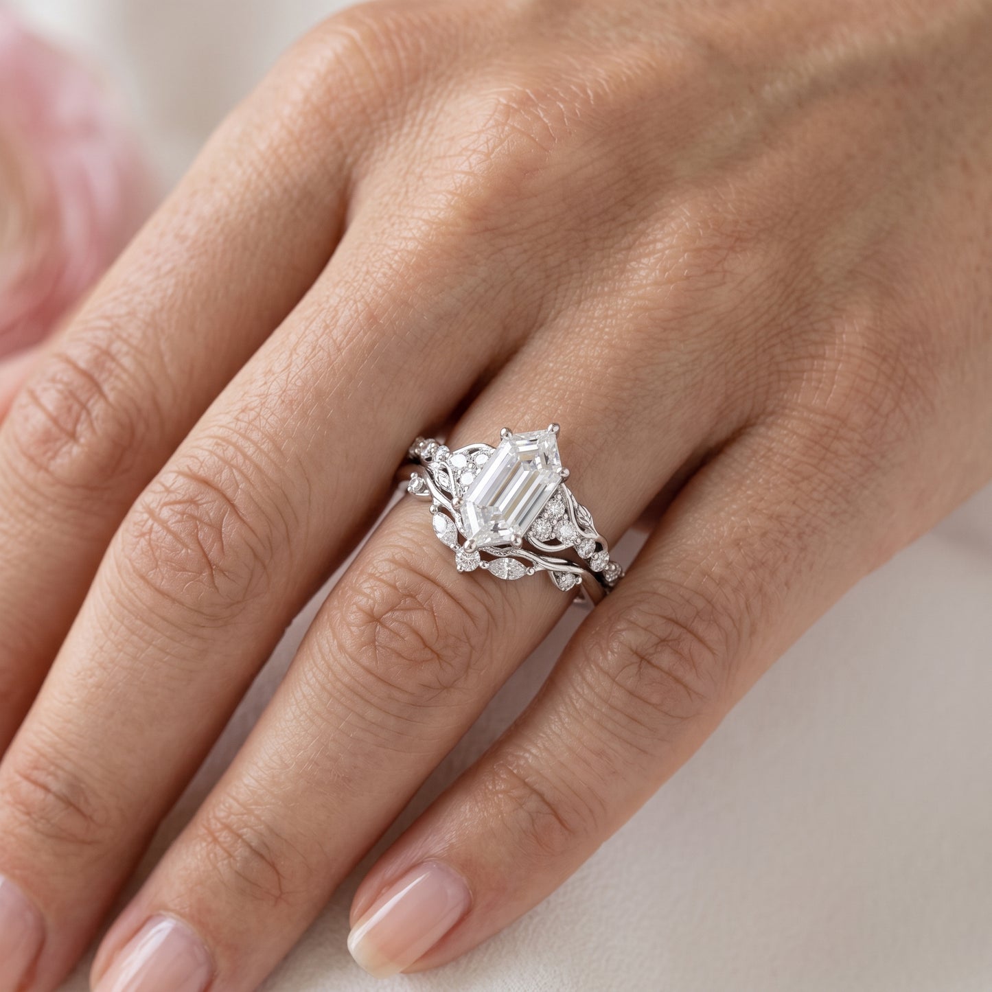 1.61 Ct Hexagon Lab Grown Diamond Engagement Ring Set