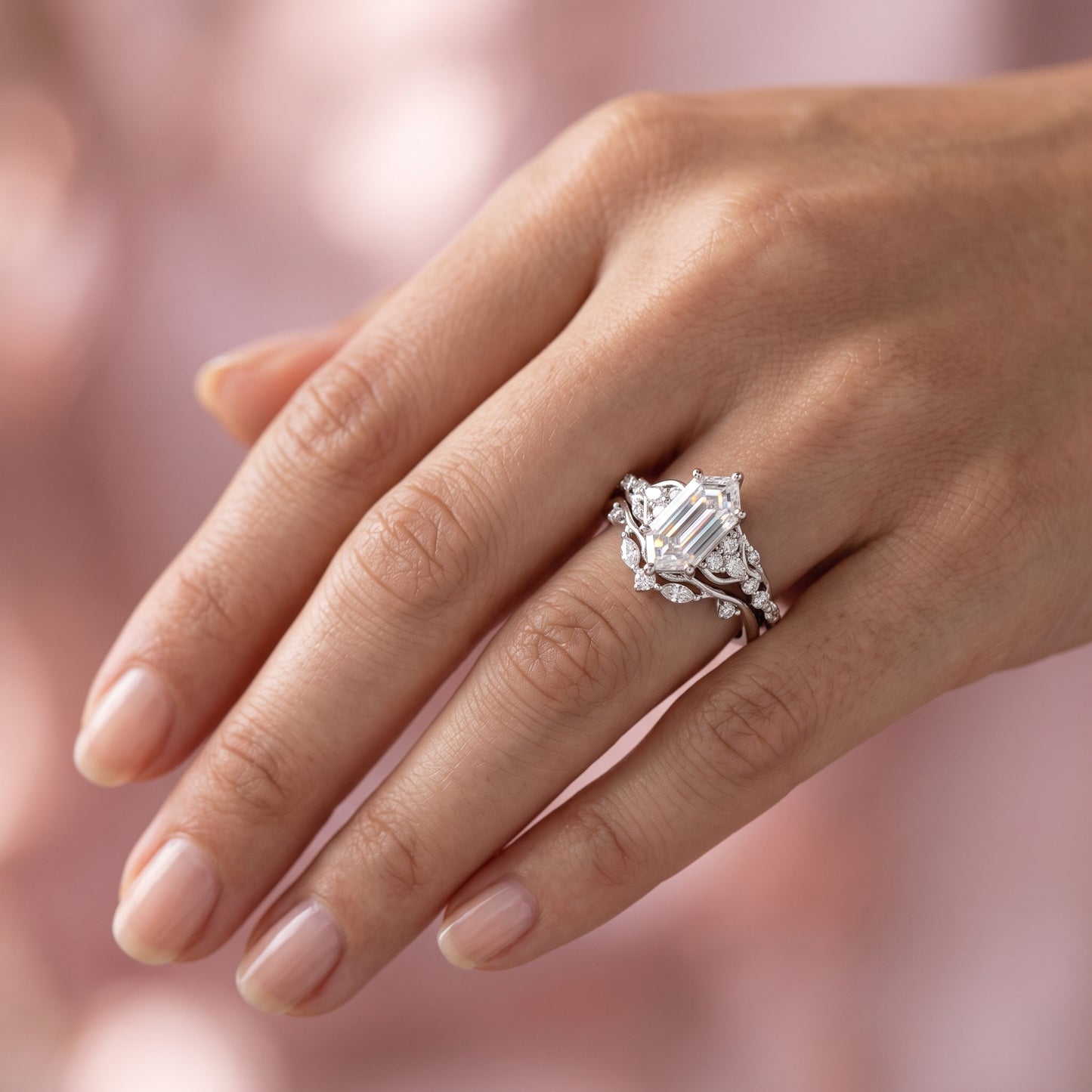 1.61 Ct Hexagon Lab Grown Diamond Engagement Ring Set