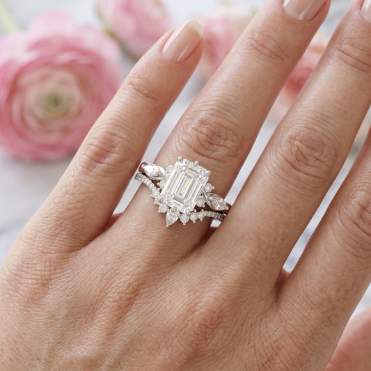 2.130ct Emerald Cut Lab-Grown Diamond Engagement Ring Set