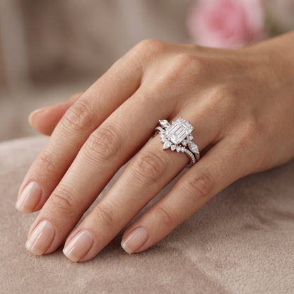 2.130ct Emerald Cut Lab-Grown Diamond Engagement Ring Set