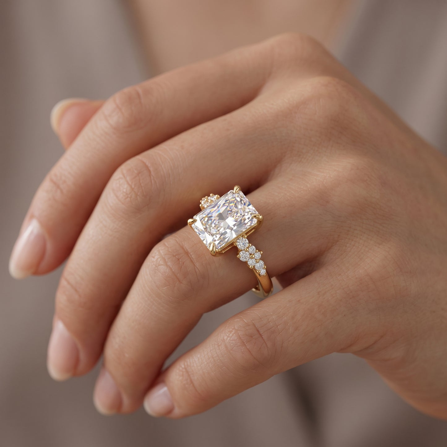 2 Ct Radiant Lab Grown Diamond Ring – Cluster Design