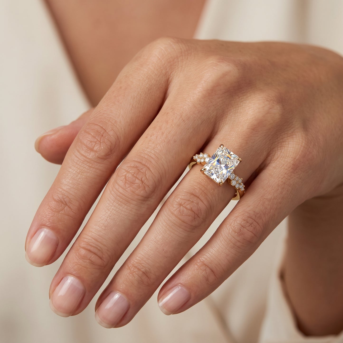 2 Ct Radiant Lab Grown Diamond Ring – Cluster Design
