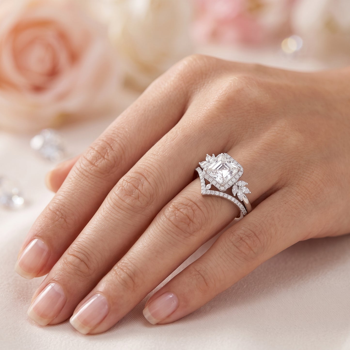 1.60 Ct Asscher Cut Lab-Grown Engagement Ring Set