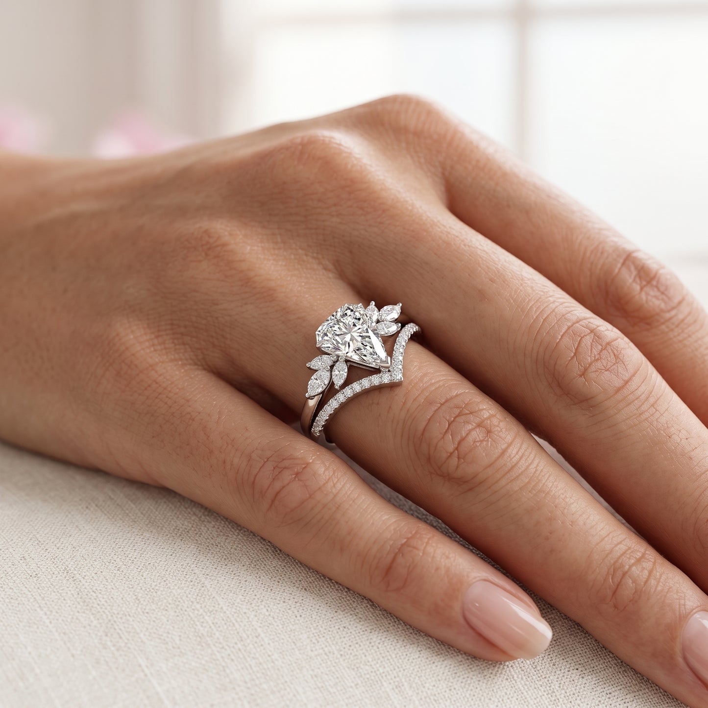2.10 Ct Shield Cut Lab-Grown Ring Set Engagement Bridal Set