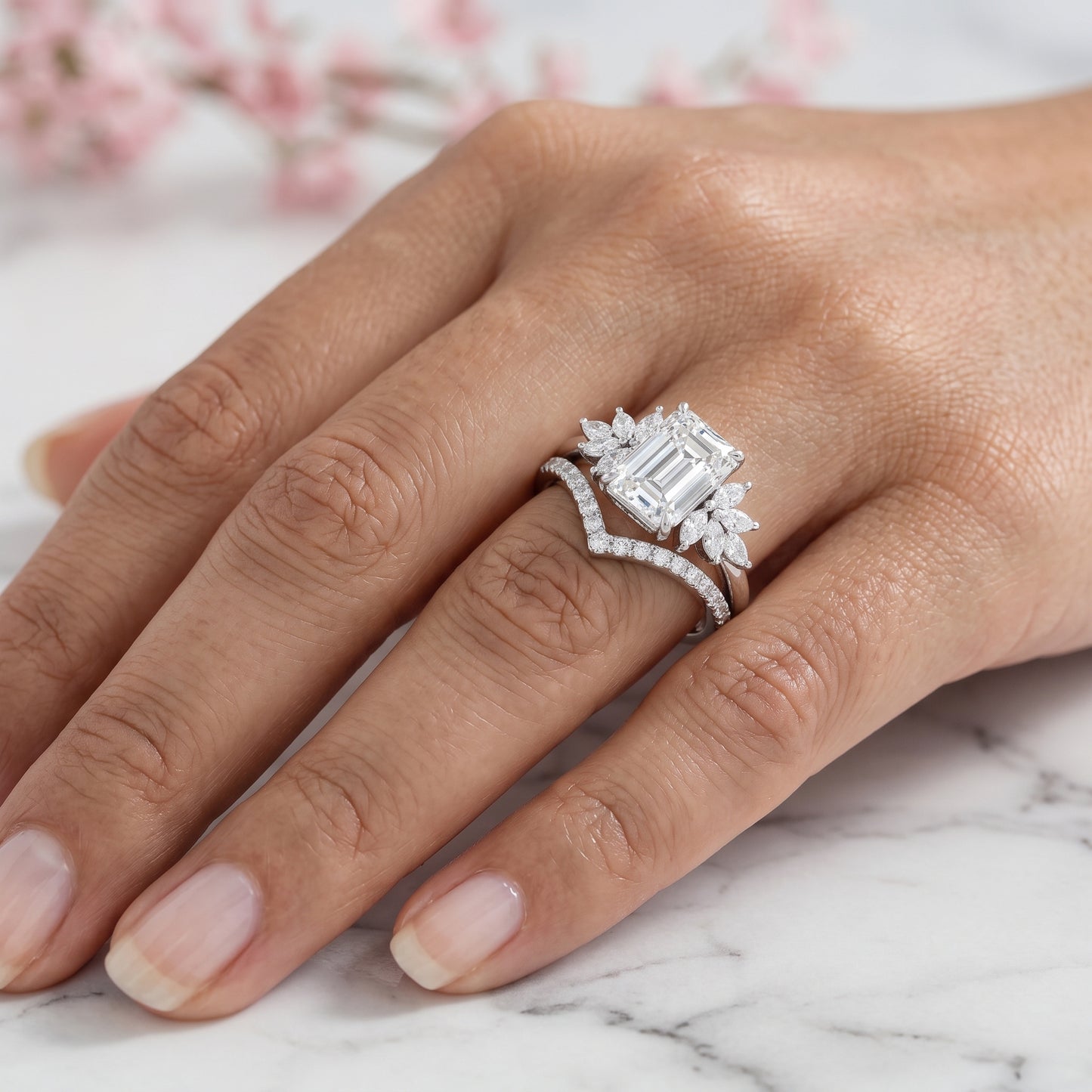 1.50 Ct Emerald Cut Lab-Grown Engagement Ring Set