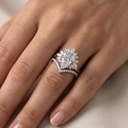 2.40 Ct Shield Cut Lab-Grown Halo Engagement Ring Set