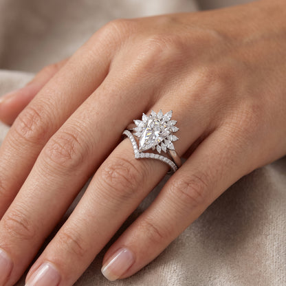 2.40 Ct Shield Cut Lab-Grown Halo Engagement Ring Set