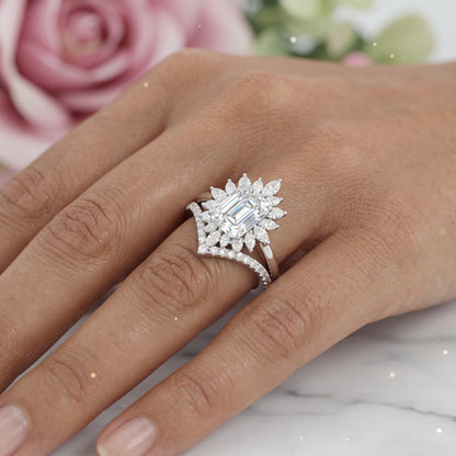 1.90 ct Emerald Cut Lab-Grown Floral Halo Engagement Ring