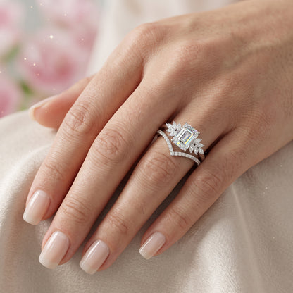 1.60 ct Emerald Cut Lab-Grown Engagement Ring Set