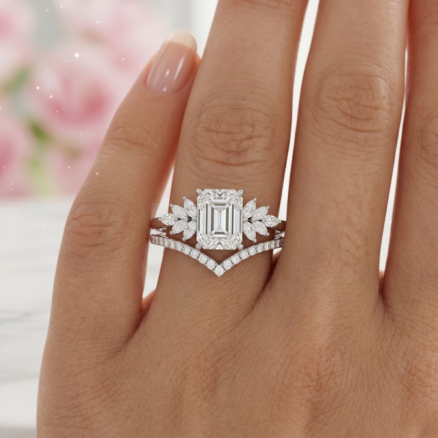 1.60 ct Emerald Cut Lab-Grown Engagement Ring Set